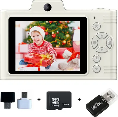 Produktbild von ZELURXX Digitalkamera, mit Doppelkamera, 4800W, 2,8“ IPS Bildschirm, 8x Zoom, 32G, mit Blitzlicht, Studentenkamera, für Studenten, Anfänger, Weiß
