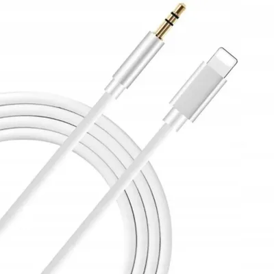 Produktbild von Lightning auf 3,5mm AUX Adapter Kabel 1 m, kompatibel mit iPhone & iPad, Plug & Play, vergoldete Stecker, Weiß