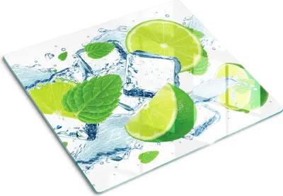 Obrázok produktu pre Sklenená ochranná doska – Kryt varnej dosky – Kryt na indukčnú dosku – 60x52 cm – Rýchle čistenie – Tvrdené sklo – Limetky a mäta