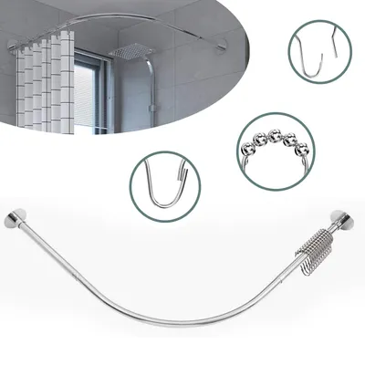 Produktbild von Eck-Duschvorhangstange, Verstellbar, Edelstahl, L-förmig, Ohne Bohren, für Badezimmer, Badewanne, Bekleidungsgeschäft