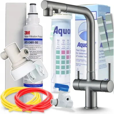 Immagine prodotto di Rubinetto da cucina Ari Venom 2 a 3 vie con doccetta estraibile, collegamento filtro acqua, canna girevole 360, grafite