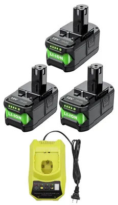 Immagine prodotto di Batteria ricaricabile, capacità 9500 mAh, tecnologia agli ioni di litio, compatibile con Ryobi, 3 pezzi, 1 caricabatterie