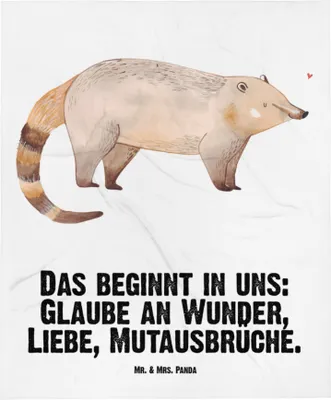 Produktbild von Mr. & Mrs. Panda Fleecedecke Nasenbaer - Weiß - Geschenk, Plaid, Kinderdecke, Nasenbären, Lustige Sprüche, Schmusedecke, Erstlingsdecke, Rüsselbär, Nasenbär, Bär