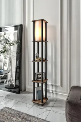 Produktbild von Opviq, Moderne Stehlampe aus Craft-Papier & MDF, Walnuss, 150 cm hoch | 1 x E27 Fassung, max. 40 W | IP20, elegantes Design für Ihr Zuhause, ohne Glühbirne.