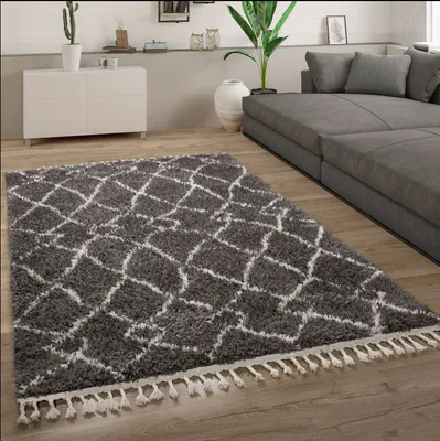 Produktbild von Hochflor Teppich Wohnzimmer Shaggy Skandinavisch Fransen Flauschig Modern Grösse 140x200 cm
