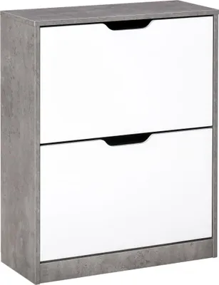 Image de HOMCOM Meuble à chaussures meuble d'entrée placard de rangement, 2 portes abattantes, 62,5 x 26 x 81 cm, gris et blanc