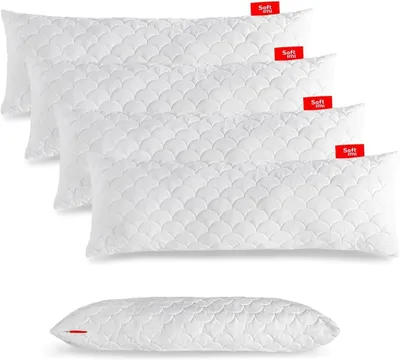 A stack of white body pillows with a quilted pattern, and a single pillow shown below.