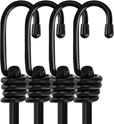 Produktbild von 4 Stück Spanngummis mit Haken, 60 cm Hochbelastbare Expander für Gepäck, Fahrräder, Motorräder und Camping (Schwarz)