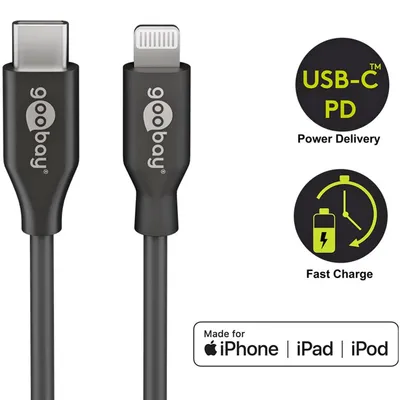 Obrázek produktu pro Goobay 39445, 1 m, Lightning, USB C, Samec, Samec, Černá