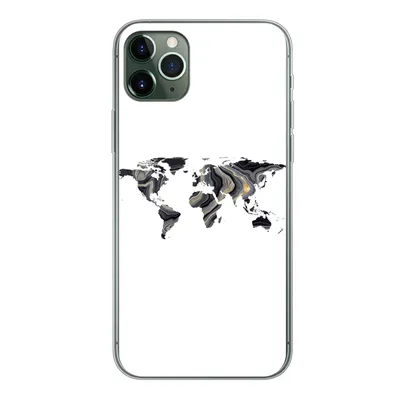 Produktbild von MuchoWow® Handyhülle Schutzhülle Hülle für iPhone 11 Pro Max Weltkarte - Gold - Linie Silikon Softcase Handy Hülle - Schutz