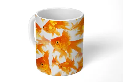 Produktbild von KitchenYeah® Tasse Kaffeetasse Kaffeebecher 350 ml Goldfisch - Weiß - Fisch Teetasse - Fototasse - Becher - Keramikbecher - Teebecher - Kaffeetasse - Bürotasse