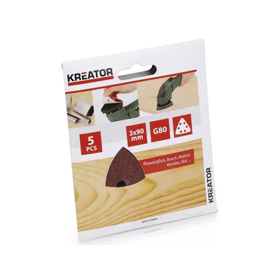 Produktbild von Kreator 5 Schleifblätter 90 x 90 x 90 mm G80 Schleifpapier Dreieckschleifer - G80