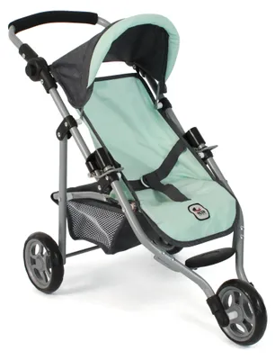 Produktbild von Bayer Chic 2000 Puppenbuggy Lola | Jogging-Buggy für Puppen bis 50 cm | Höhenverstellbar & faltbar mit Sicherheitsgurt | Ab 3 Jahren, dunkelgrau-mint