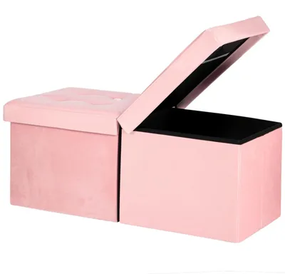Fußhocker Ottoman mit Stauraum, 81 cm, rosa Samt