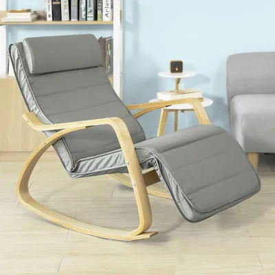 Produktbild von SoBuy FST16-DG Hojdacie kreslo (nastaviteľná opierka nôh) Hojdacie kreslo Relaxačné kreslo tmavosivé WHT cca: 56x80x90cm