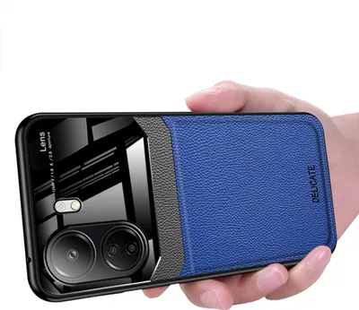 Produktbild von Galaxy S24 Hülle, TPU Anti-rutsch Leder Glas Len Hybrid Schutzhülle für Xiaomi Redmi 13C /Poco C65 Blau
