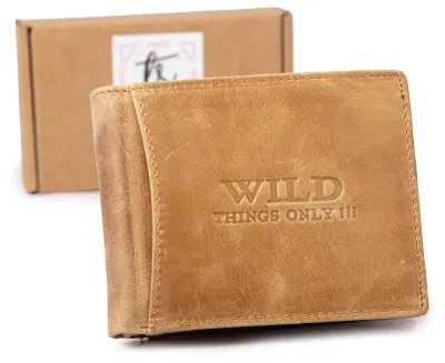 Zdjęcie produktu dla WILD Duży Poziomy Portfel Męski Skórzany RFID w Kolorze jasnobeżowym piaskowym