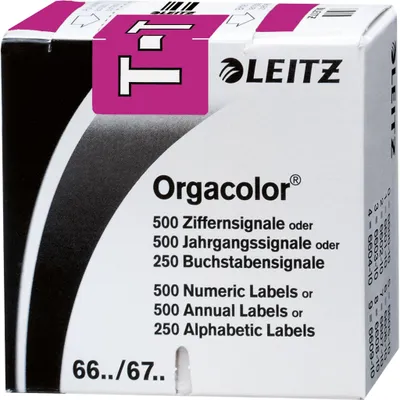 Produktbild von Leitz Buchstabensignal Orgacolor® Orgacolor Registratursysteme T selbstklebend Kunstdruckpapier violett