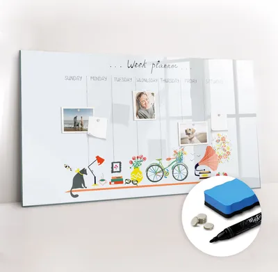 Produktbild von Magnetpinnwand Memoboard - Zubehörsatz - Schwarzer Marker + Schwamm + Magnete - 120 x 60 cm - Wochenplaner