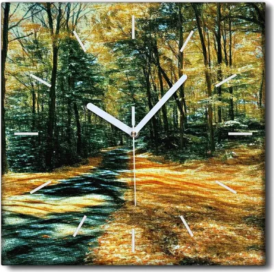 Produktbild von Coloray Uhr auf Leinwand 30x30 cm Wand Uhr Dekoration Wohnzimmer Segeltuch weiße Zeiger -Herbstwaldniederlassungen.