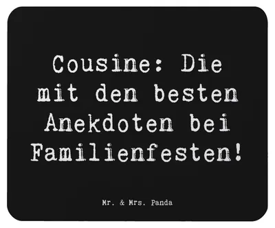 Produktbild von Mr. & Mrs. Panda Mouse Pad Spruch Cousine Anekdoten - Schwarz - Geschenk, Mauspad, Mousepad, mousematte, Bindung, Geschenke, Erinnerungen, computermatte, Gelächter, pc
