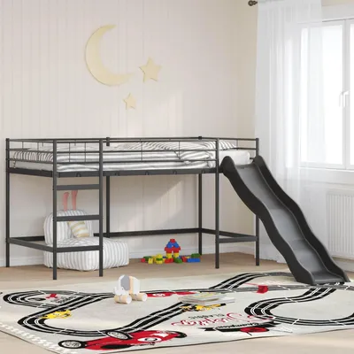 Zdjęcie produktu dla Maison Exclusive – łóżko piętrowe dla dzieci ze zjeżdżalnią, kolor czarny i antracytowy, 80 x 200 cm