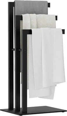 Obrázek produktu pro Držák na ručníky, rozměry 40 x 30 x 80 cm, ocel, 3 tyče, pro koupelnu, černý