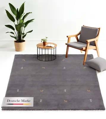 Image de carpetfine Tapis de laine Gabbeh Uni Gris 150x150 cm | Tapis moderne pour le salon et la chambre à coucher