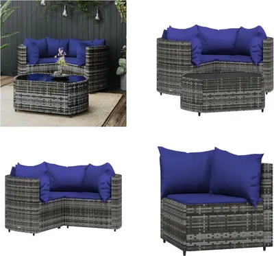 Image de vidaXL 4 pcs. Garden Lounge Set with Coussins Grey Poly Rattan - Garden Lounge Set - Garden Lounge Sets - Outdoor Lounge Set - Lounge Set Terrasse