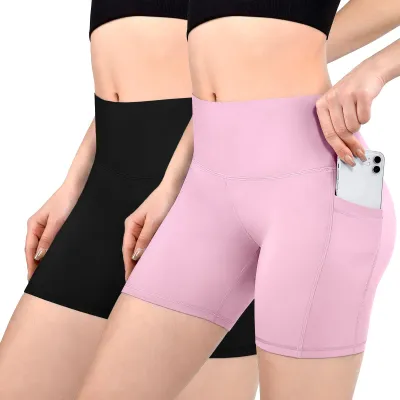 Imagen del producto de Pantalones cortos para mujer, de cintura alta, con bolsillos, de corte corto, talla XXL, ideales para deportes y gimnasio