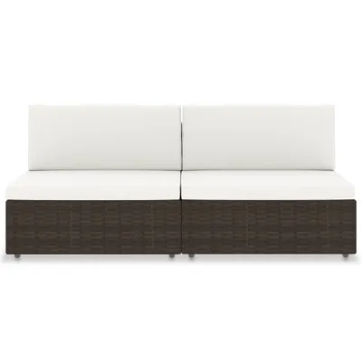 Image de vidaXL Canapé modulable 2 places Poly rotin brun