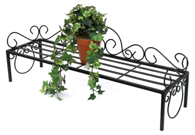 Produktbild von Blumenregal aus Metall in Schwarz, 75 cm, Blumenständer mit Ablage