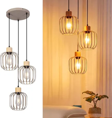 Produktbild von ZMH Pendelleuchte Esstisch 3 flammig Modern Esszimmer Hängelampe E27 Grau Hängeleuchte Küchenlampe für Holz Wohnzimmer Schlafzimmer Kücheninsel Küche
