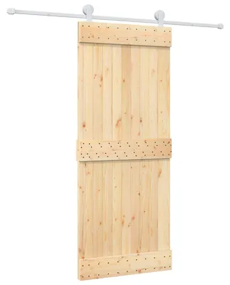 Zdjęcie produktu dla Drzwi przesuwne vidaXL w kolorze naturalnym i białym, 85 x 210 cm, z litego drewna sosnowego