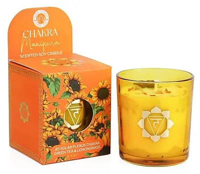 Image de Bougie parfumée à la cire de soja « Manipura Chakra » au thé vert et à la citronnelle – lot de 2 – 130 g