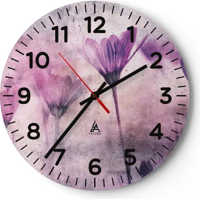 Produktbild von Wanduhr - Rund - Glasuhr - Blumen Rosa Vintage - 40x40cm - Schleichendes Uhrwerk - Lautlos - zum Aufhängen bereit - Dekoration Modern - Wanddekoration aus Glas - C4AR40x40-4432