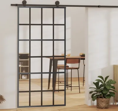 Zdjęcie produktu dla vidaXL Schiebetür ESG-Glas und Aluminium 102x205 cm Schwarz