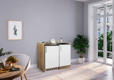 Produktbild von Küche Miniküche Singleküche Küchenzeile Pantry Eiche  Weiß Levin 100 cm Respekta