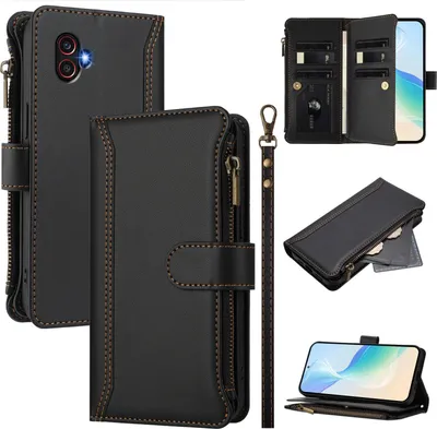 Obrázek produktu pro Pouzdro pro Samsung Galaxy Xcover6 Pro, zipem, peněženkovéPolyuretankožené flip pouzdro s kapsami na karty, stojánkem a poutkem na ruku černý