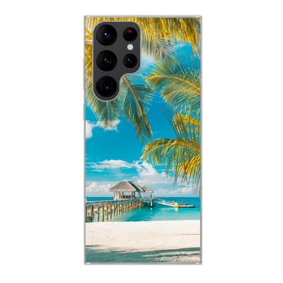 Produktbild von MuchoWow® Handyhülle Schutzhülle Hülle für Samsung Galaxy S22 Ultra Strand - Palme - Meer Silikon Softcase Handy Hülle - Abbildung