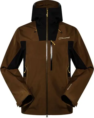 Wasserdichte Ridge-Seeker Jacket von Berghaus in Braun mit schwarzem Einsatz und Reißverschluss.