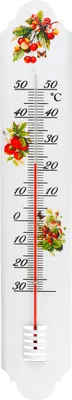 A thermometer with decorative fruit illustrations.
