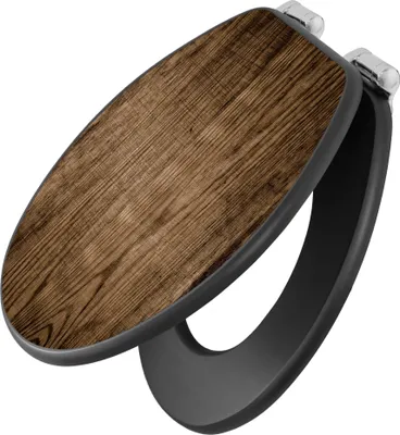 Produktbild von banjado Design WC Sitz Anthrazit mit Absenkautomatik MDF 46,5x38x5,2cm - Maserung Dunkel - Toilettendeckel/Toilettensitz MDF - hochwertiger MDF Klodeckel/WC-Sitz mit Universal Scharnieren für alle gängigen Toiletten [TDA 11317]