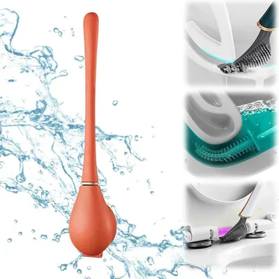 Produktbild von WC Bürste Wandmontiert, Silikon Toilettenbürste mit Halter, Rutschfester Griff, Schnelltrocknend, Ohne Bohren, Orange
