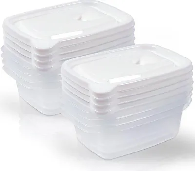 Image de Lot de 8 récipients rectangulaires en plastique blancs, 600 ml, sans BPA, adaptés au micro-ondes