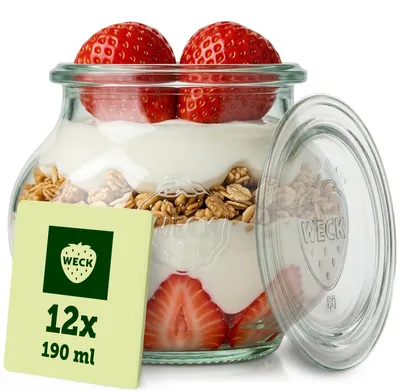 12 Einmachgläser RR60 220 ml mit Glasdeckel, transparent