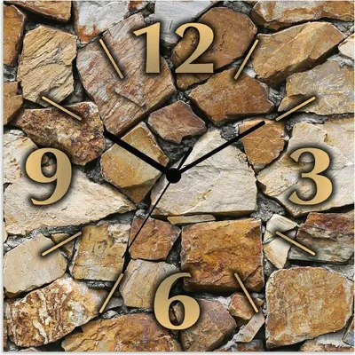 Produktbild von ARTland Wanduhr auf Alu Quarzuhr - schwarzer Zeiger Braune Steinwand Größe: 30x30 cm