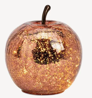 Produktbild von Seyila Home Dekorative Glas Apfel Leuchte mit LED Beleuchtung und Timer (unten), Crackle-Effekt Glas, Metallic, Weihnachtsdeko