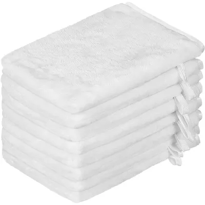 Zdjęcie produktu dla Zestaw 8 rękawic do mycia z mikrofibry, flanelowe, białe, 15 x 21 cm