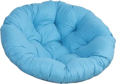 A light blue, round cushion for a hanging chair.